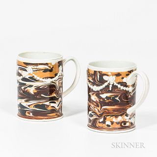 Pair of Marbled Slip Half-pint Mugs