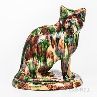 Molded and Glazed Yellowware Cat Figure