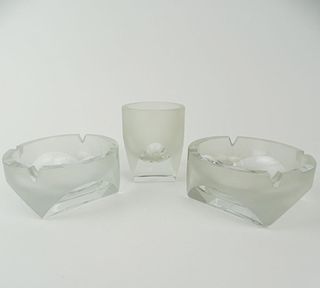 Circa 1960's Rosenthal Three (3) Piece Crystal Smoking Set Including Two (2) Ashtrays and One (1) Cigarette Holder.
