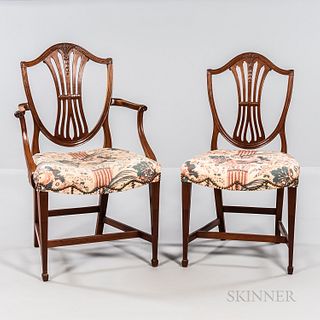 Set of Eight Hepplewhite-style Carved Mahogany Dining Chairs