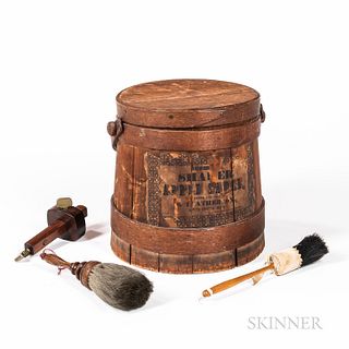 Shaker Applesauce Covered Pail with Two Brushes and a Wood Scribe