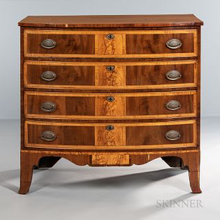 Federal Mahogany and Maple Inlaid Bowfront Chest of Drawers