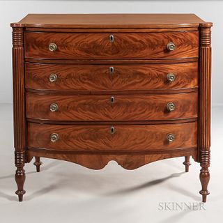 Federal Carved Mahogany and Mahogany Veneer Bowfront Chest of Drawers