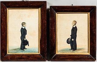 Pair of Watercolor Portraits of Robert and William Grundy