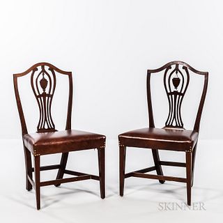 Pair of Carved Cherry Shield-back Chairs