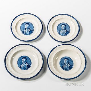Four Staffordshire Historical Blue Transfer-decorated "Welcome Lafayette the Nations Guest" Plates