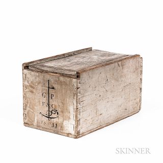 Large Gray-painted and Anchor-decorated Slide-lid Box