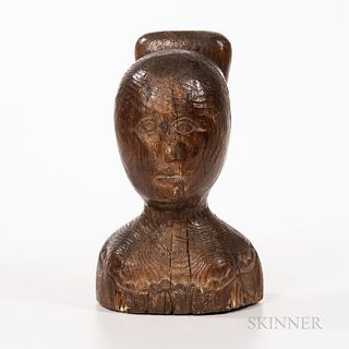 Carved Pine Bust of a Woman