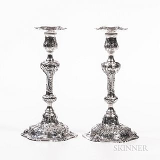 Pair of Marshall Field Sterling Silver Rococo Candlesticks