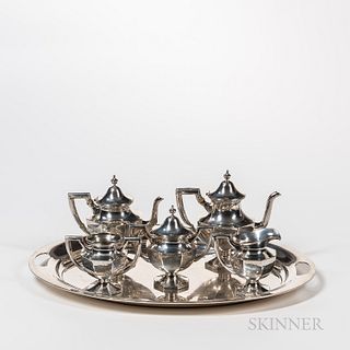Six-piece Hartford Sterling Co. Sterling Silver Tea and Coffee Set Including a Towle Tray