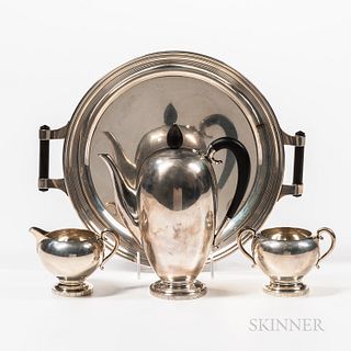 Four-piece U.S.A. Georg Jensen Sterling Silver Coffee Set with Tray