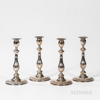 Four Georgian London Sterling Silver Candlesticks