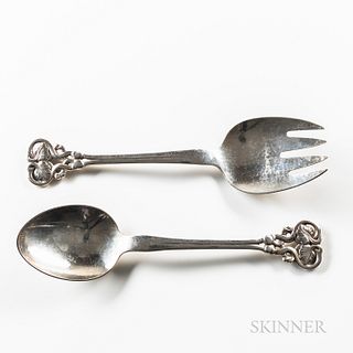 Large Georg Jensen Sterling Silver Serving Spoon and Fork