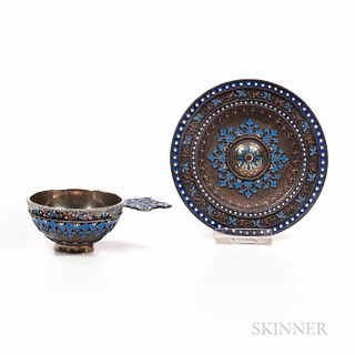 Russian Silver and Enameled Cup and Underplate