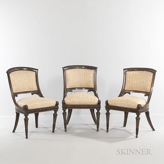Three Carved Fruitwood Neoclassical Side Chairs