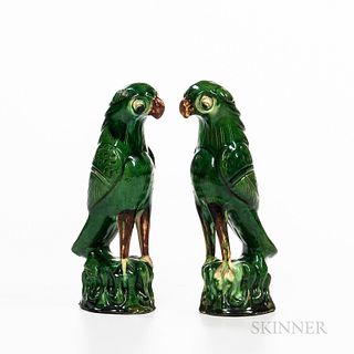 Pair of Chinese Earthenware Parrots