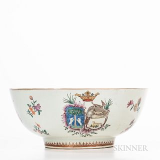 Chinese Export Porcelain Armorial Decorated Punch Bowl