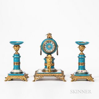 Porcelain and Gilt-bronze Three-piece Clock Garniture