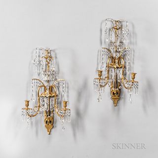 Pair of Gilt-bronze Two-light Wall Sconces