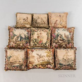 Nine Tapestry-upholstered Pillows