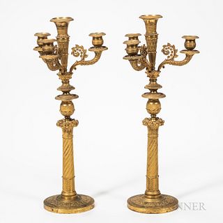 Pair of Empire Gilt-bronze Four-light Candelabra