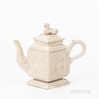 Staffordshire White Salt-glazed Stoneware Diamond-shaped Teapot