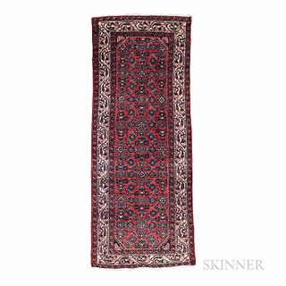 Hamadan Runner, Iran, c. 1950, featuring a "Herati" design on the light red field, 6 ft. 1 in. x 2 ft. 6 in.