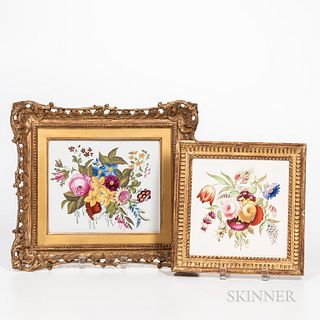 Two Floral Paintings on Porcelain
