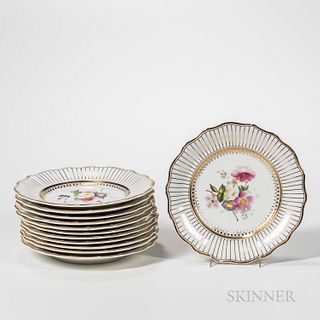 Twelve English Porcelain Floral-decorated Plates