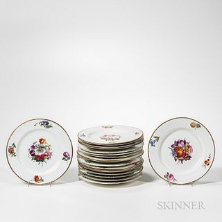 Nineteen Derby Porcelain Floral Decorated Plates