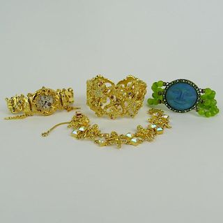 Lot of four (4) pieces Kirks Folly Gold Tone Jeweled High Fashion Costume Jewelry.
