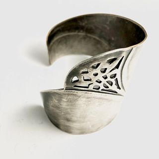 Art Nuevo Silver on Bronze Cuff -  Mid Century