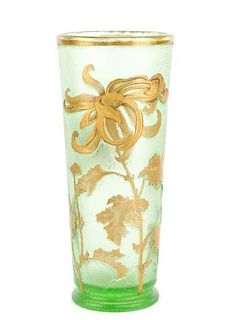 Mont Joye Cameo & Chipped Ice Green Glass Vase