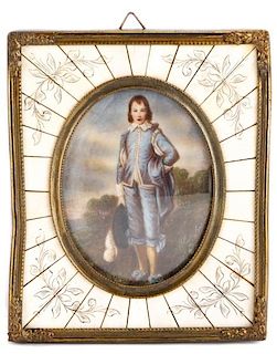 After Gainsborough's Blue Boy, Miniature Portrait