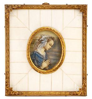 Miniature Portrait of Young Woman Praying, 19th C.