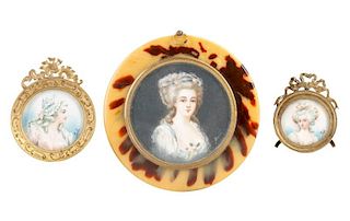 3 Miniature Portraits of Marie Antoinette, Signed