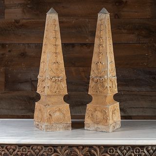 Pair of Cast Stone Obelisks with Shells and Arrows