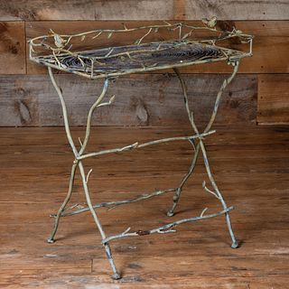 Painted Wrought Iron Twig Form Tray Table with Birds
