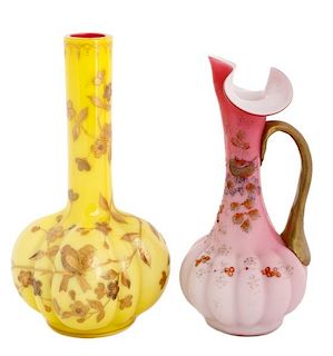 Thomas Webb Enameled Art Glass Vase & Ewer