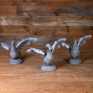 Group of Three Grey Painted Metal Models of Swans Taking Flight Fountains