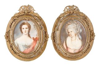 Pair of Miniature Portraits of Elegant Women