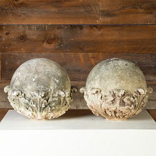 Pair of Acanthus Decorated Composition Garden Orbs