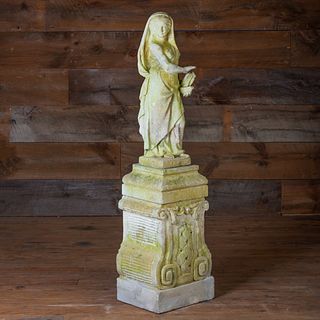 French Carved Limestone Model of the Keeper of the Flame, Raised on a Pedestal Base