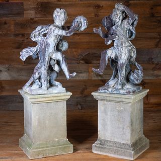 Two Cast Lead Figures of Two Frolicking Youths 