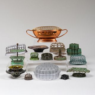 Group of Fifteen Glass and Metal Flower Frogs
