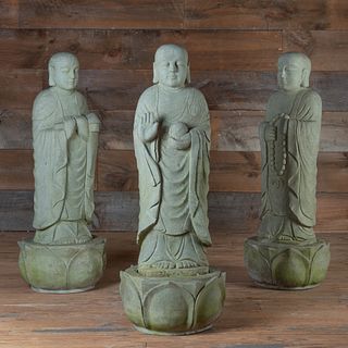 Group of Three Chinese Carved Limestone Models of Buddhist Priests
