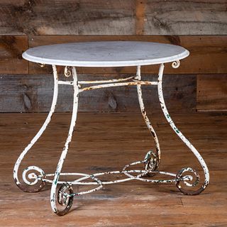 Vintage Painted Metal Garden Table with Marble Top