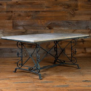 Black Painted Metal and Stone Center Table