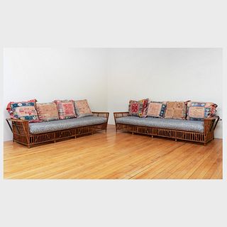 Pair of Large Rattan and Upholstered Sofas