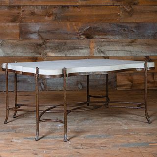 Bronze Faux Bois and Limestone Low Table